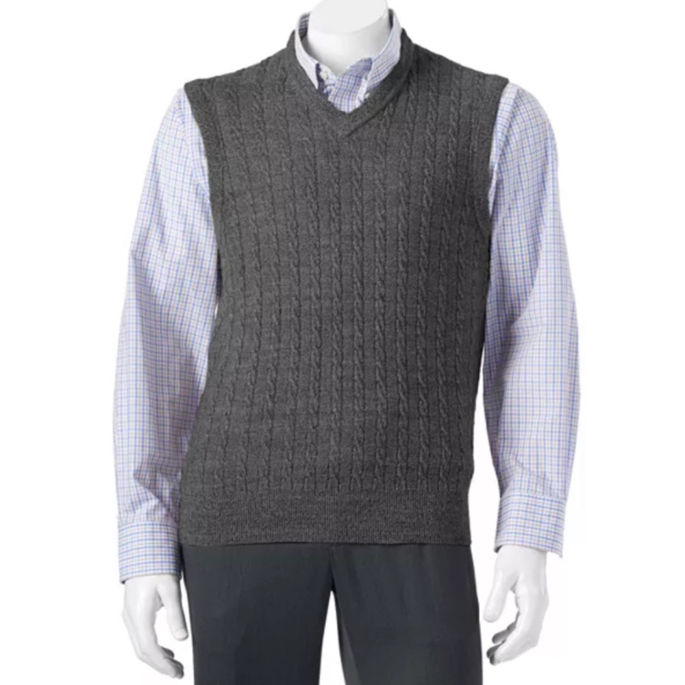 DOCKERS Grey Cableknit Sweater Pullover Vest M